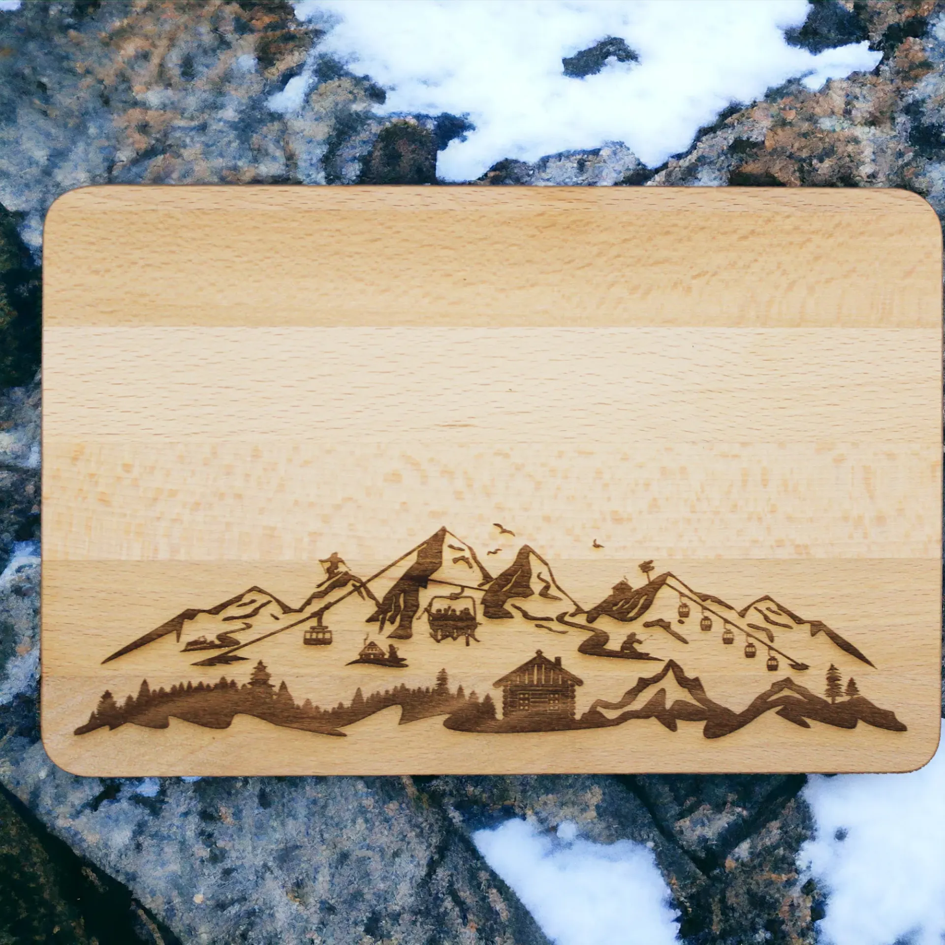 Frühstückbrettchen - Winterspass -  Buche